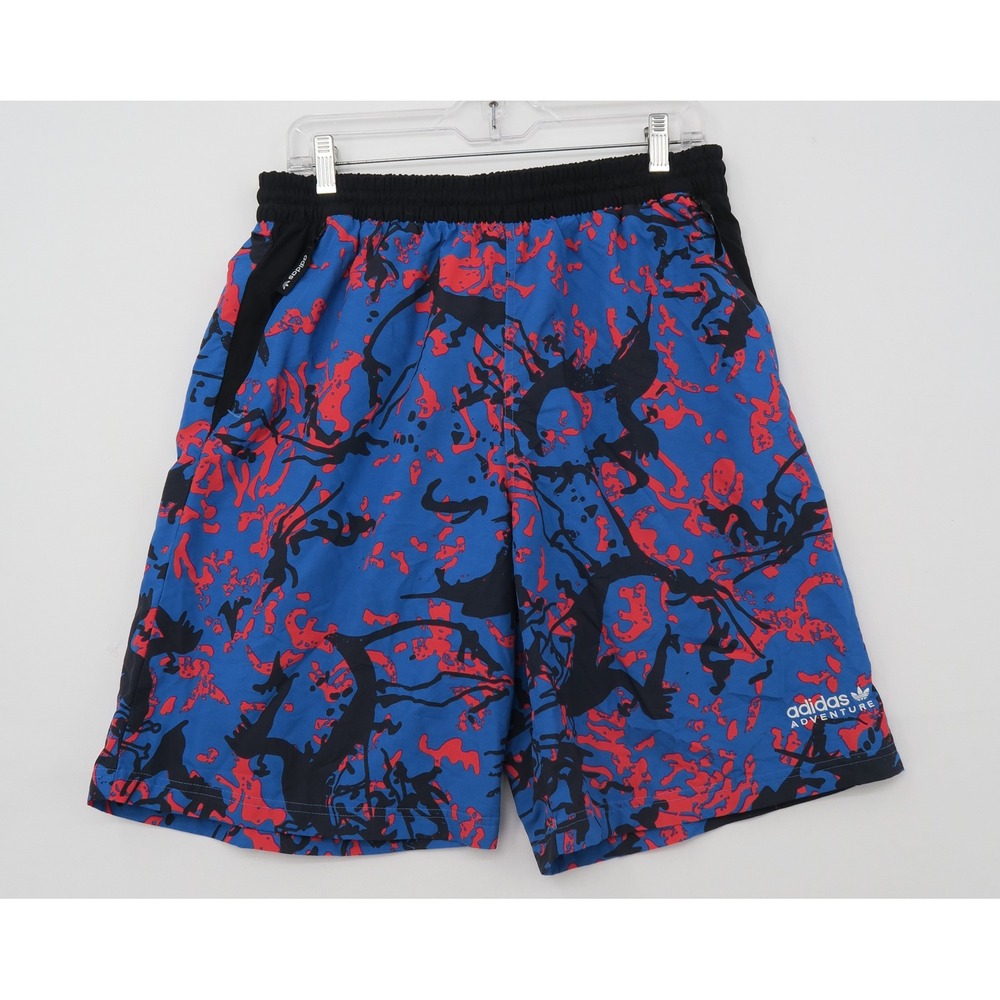 Adidas Adventure Mens Blue Red Graphic Mesh Lined Shorts Size Large GD5587